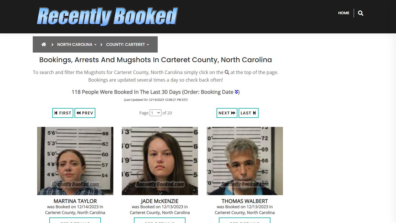 Bookings, Arrests and Mugshots in Carteret County, North Carolina