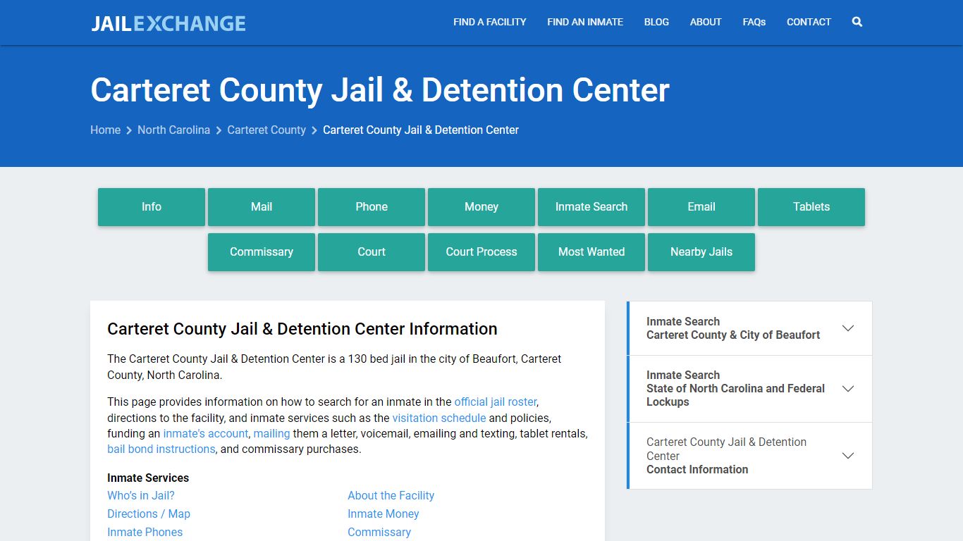 Carteret County Jail & Detention Center, NC Inmate Search, Information